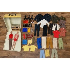Vintage 1961 Ken Doll Lot Case Clothes Shoes Accessories 2 Dolls Mattel Barbie